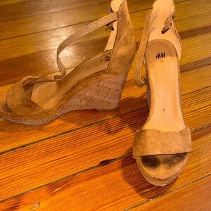 H&M Tan Suede Wedge Sandals with Ankle Strap